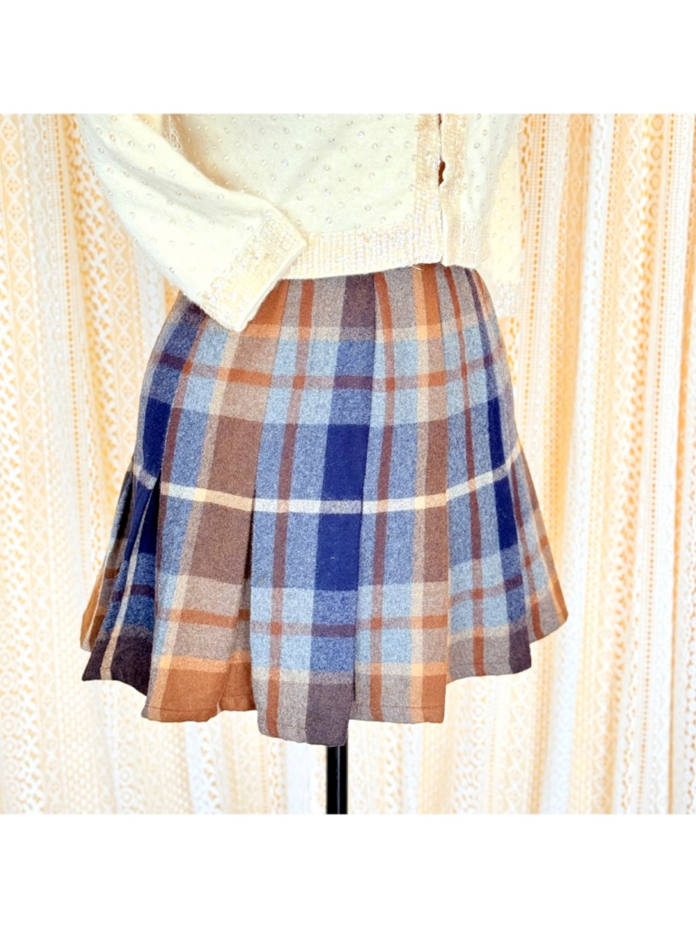 VTG 70s I Magnin Plaid Pleated Wool Skirt Unlined Dark Academia Sz 10 26 Waist